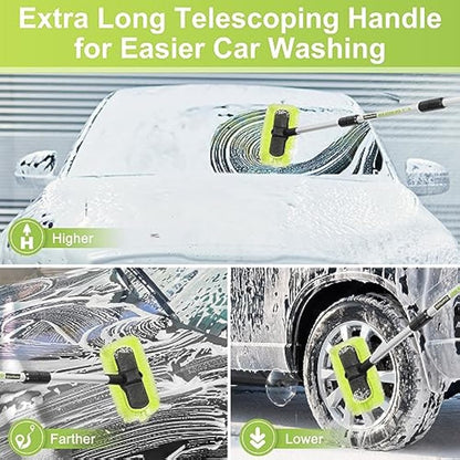 65”165cm Car Wash Brush Long Handle Soft Bristle Scrub Cleaning Mop with 4 hand-held Places Extendable Washing Brushes Broom Kit for RV Boat Truck SUV Caravan Solar Panel House Siding,Sweep Snow