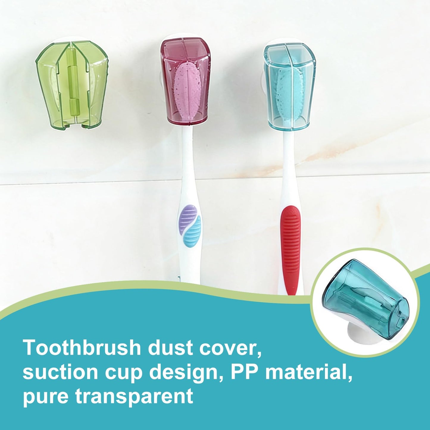3 Pack Toothbrush Head Covers with Suction Cup, Food-Safe PC Dustproof Toothbrush Protector Caps, Wall Mounted & Portable for Bathroom, Travel
