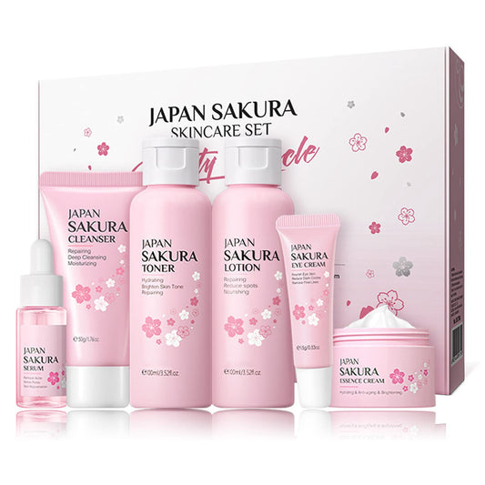 Skincare Gift Sets for Women - Sakura Skin Care Sets & kits - 6-Step Skincare Routine - Cleanser,Toner,Lotion,Serum,Eye Serum,Essence Serum - Gifts