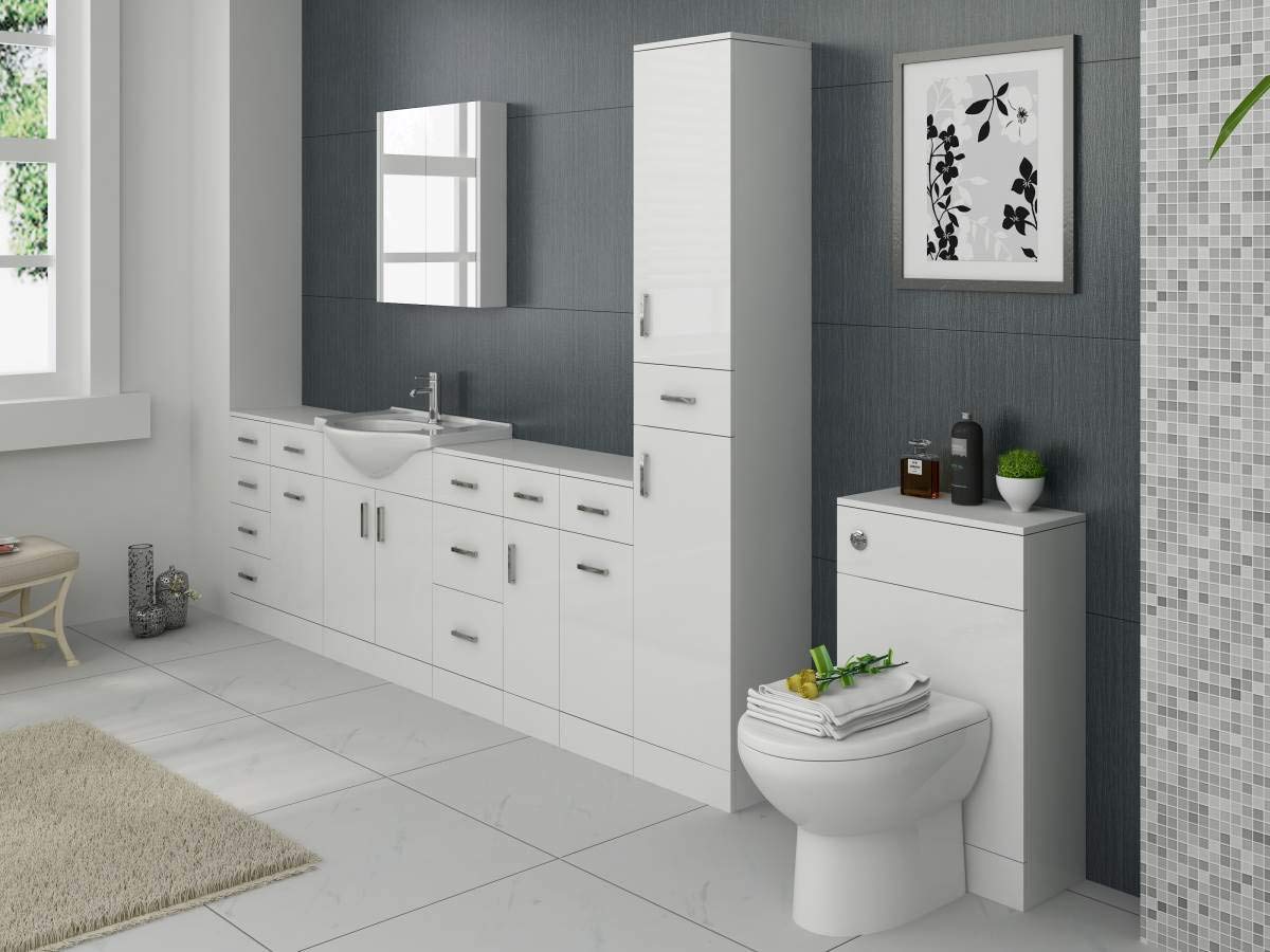 VeeBath Linx BTW Back to Wall WC Toilet High Gloss White Bathroom Furniture Concealed Cistern Cabinet Unit - 500 x 330mm