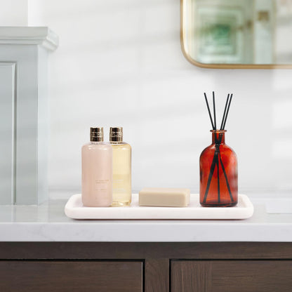 EHC Natural Marble Serving Tray for Bathroom, Vanity, Jewellery, Coffee Decorative Table Accessory, Multipurpose Organizer - White