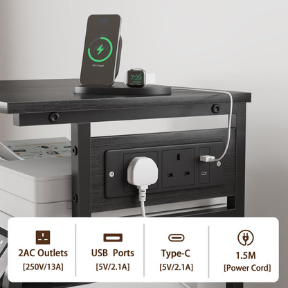 OYRREU 3-Tier Rolling Printer Stand with Outlets for Home, Office, Black