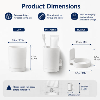 Wall Mounted Toothbrush Holder with Removable Cup, Self Adhesive Bathroom Toothbrush Cup Holder, No Drill Tooth Brushing Cup