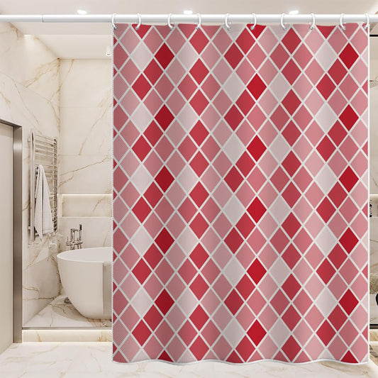 BREASOME Pink Geometric Shower Curtain 180 x 180 cm Rhombus Plaid Pattern Shower Curtain for Bathroom Decor Mould Proof Waterproof Polyester Fabric