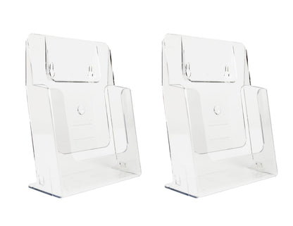 A5 Leaflet Holder Dispenser Free Standing Size (2 Pack) Clear Polypropylene Brochure Display Stand for Retail Office Reception Counter Desktop