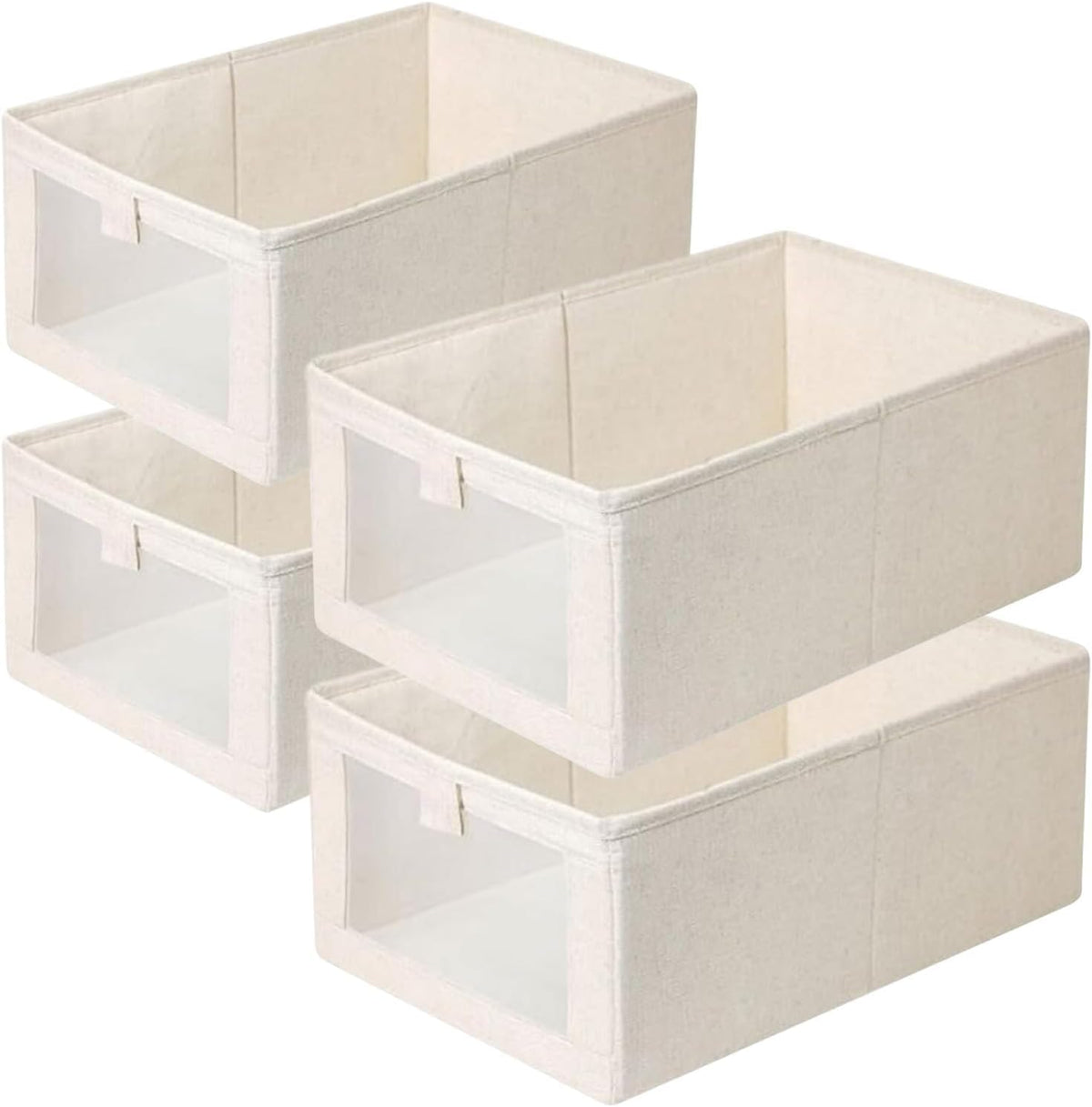 Wardrobe Storage Organiser Foldable - 4Pcs Drawer Organiser Clothes Fabric Storage Boxes Bin with Clear Window Shelf Stackable Clothing Storage Boxes