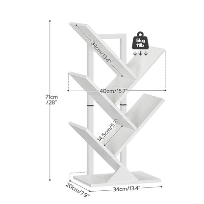 HOOBRO Tree Book Shelf 71 cm, 4-Tier Small Bookcase, Floor Free Standing Bookshelf, Desktop Bookcase, Display Book Magazine, White EWT04SJ01G1