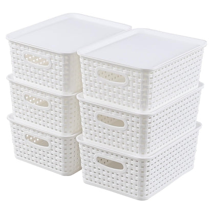 Obstnny Lidded Storage Basket Set of 6, Small Kitchen Cupboard Baskets