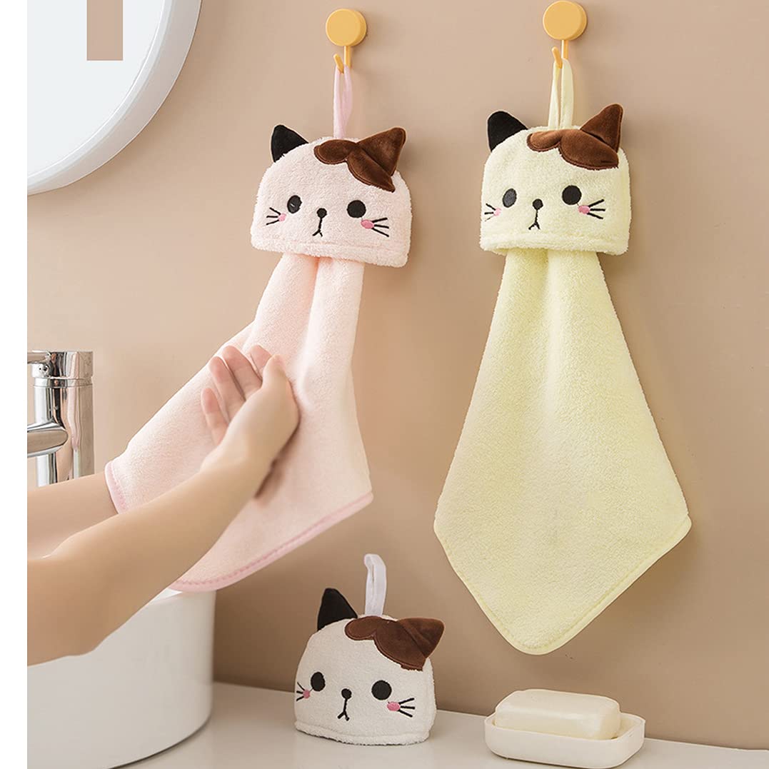 PRATIQUE 5 Pack Cute Hand Towels, Bathroom Towels with Hanging Loop, Children Hand Towel Animals