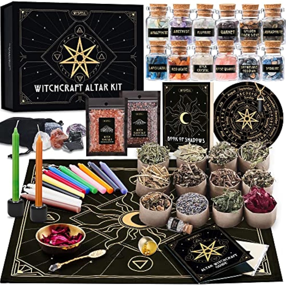 Large Witchcraft Kit 65 PCS - Witch Altar Starter Kit - Wiccan Supplies and Tools - Witchcraft Supplies Kit - Witch Set for Beginners Witchcraft Kit for Beginners - Witch Starter Kit Spell Kit