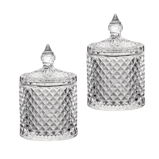 Cotton Ball and Swab Holder Organizer Home Decor Clear Glass Storage Jars with Lid Bathroom Vanity Accessories Bedroom Decor Apothecary Sugar Jars