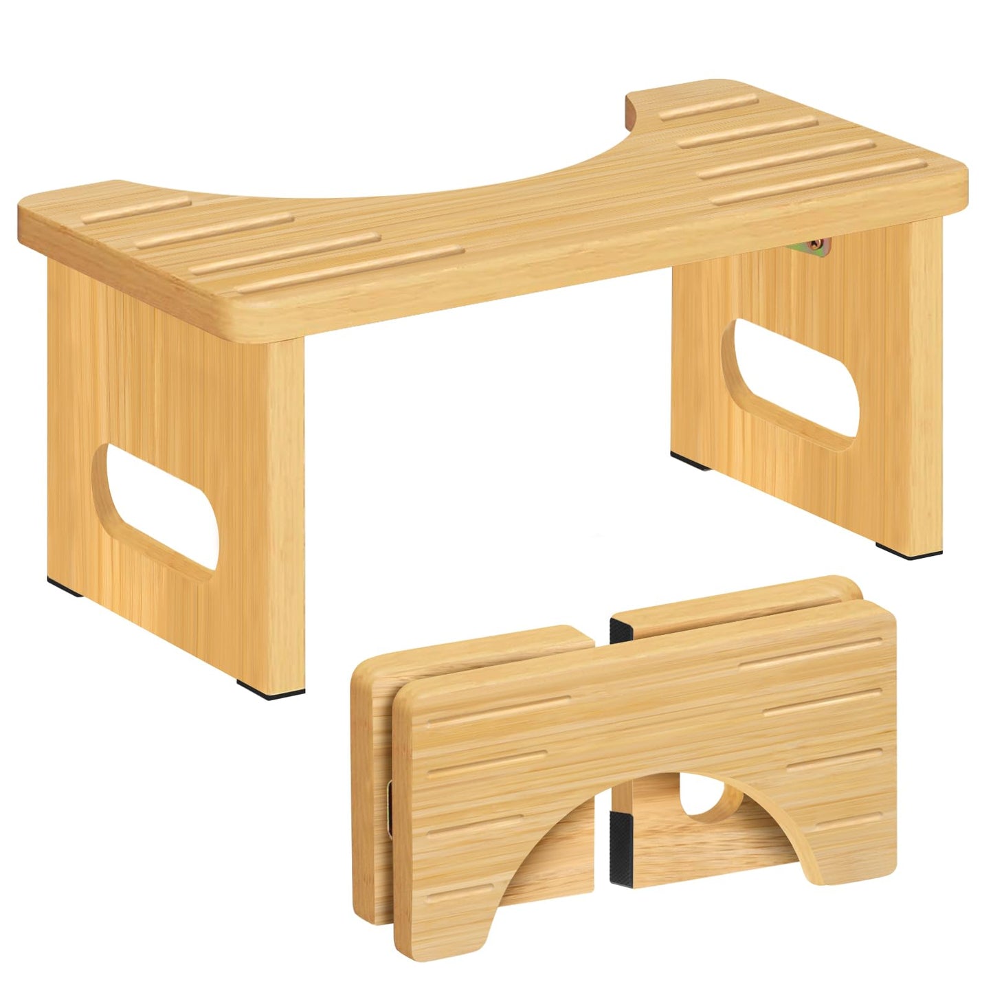 AkoaDa Wooden Toilet Stool, Footstool with Anti-slip Pads, Space Saving Folding, 35? Durable C Shaped Stool(Original color)