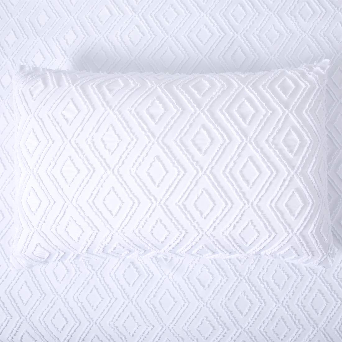 YINFUNG King Size Duvet Cover Sets White Bedding 3 Pieces Tufted Geometric Quilt Cover with 2 Pillowcases Easy Care (White King 230220cm+5075cmx2)