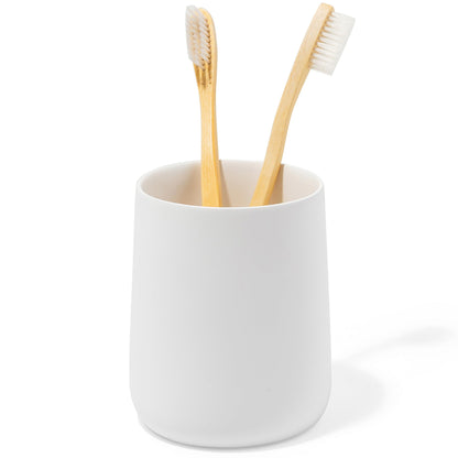 Yew Design Matte White Toothbrush and Toothpaste Holder and Cup for Bathroom Vanity and Countertop, Round Organizer for Electric Toothbrushes, Floss