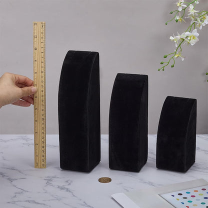FINGERINSPIRE 3Pcs Velvet Necklace Display Stand 14.35/19.5/24.5cm Height Black Jewelry Holder Organizer for Selling Pendant Chain Necklace Rack for