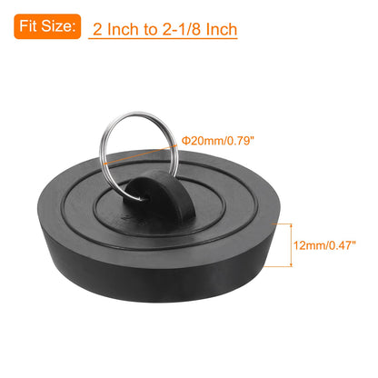 Sourcing Map 2-Pack Rubber Drain Stopper with Hanging Ring, Fits 2 Inch to 2-1/8 Inch, Black