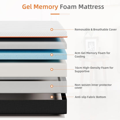 Vesgantti Single Mattress Memory Foam Mattress, Medium, 90x190x20CM