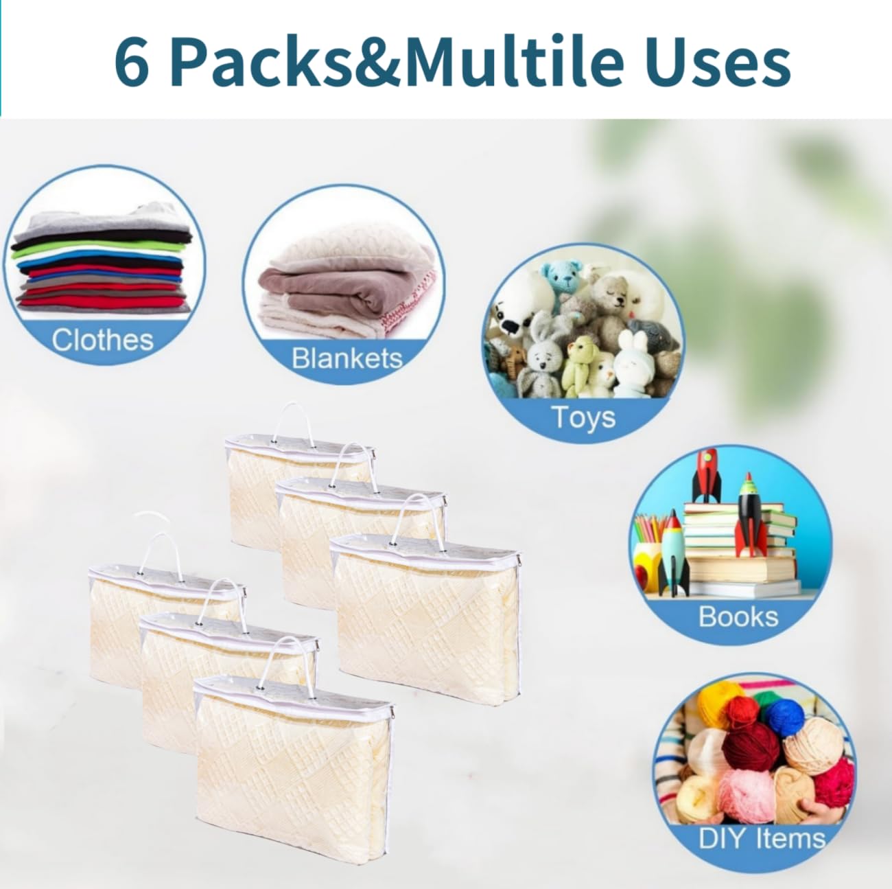 MANTTH 6 Packs Storage Organizer Bags for Clothes, Clear Zippered Storage Bags for Sweater Blanket Bed Sheet Storage