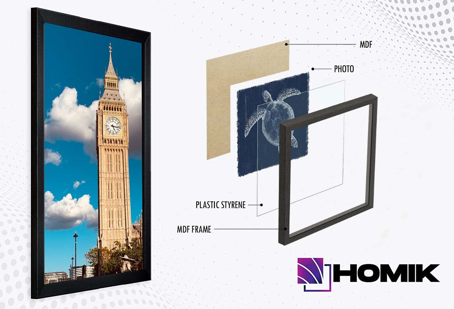 HOMIK Pack of 6 A3 Photo Frames MDF Black - A3 Picture Frames Black Economy Pack