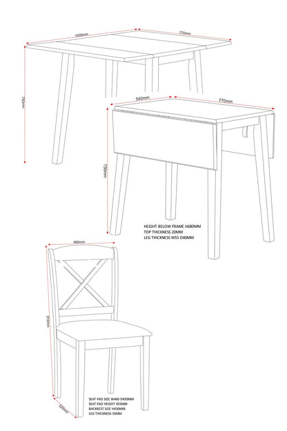 Seconique Mason Double Drop Leaf Dining Set with 2 Dining Chairs in Oak Varnish/Brown Pu