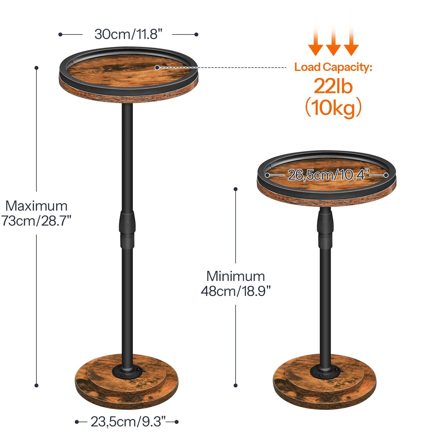 HOOBRO Round Side Table, Height Adjustable Bedside Table, Small Drink Table Sofa Table with Pedestal