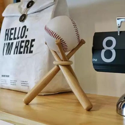 DCYQAIN Wooden Baseball Display Stand, Creative 3-Bat Design Ball Holder for Autographed Baseball Golf Ball
