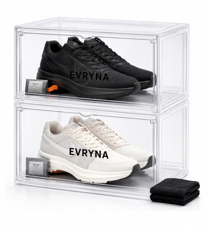 EVRYNA 2 Pack Premium Clear Shoe Boxes - Stackable - Anti-UV, Magnetic Front Door - Reinforced Plastic, Designer Storage for Sneakers