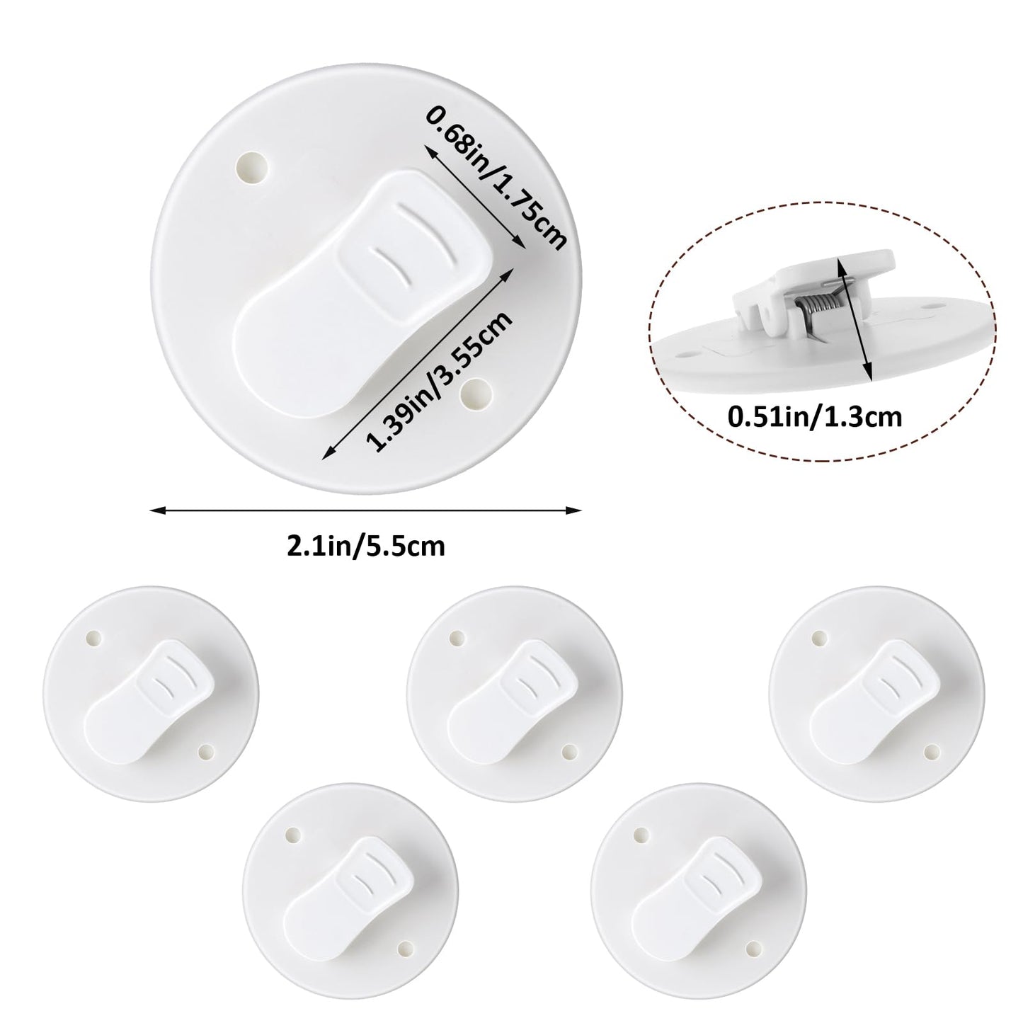 Clever Accessories Pack of 6 Shower Curtain Clips - 2 Inch Splash Guard, Windproof Protection, White
