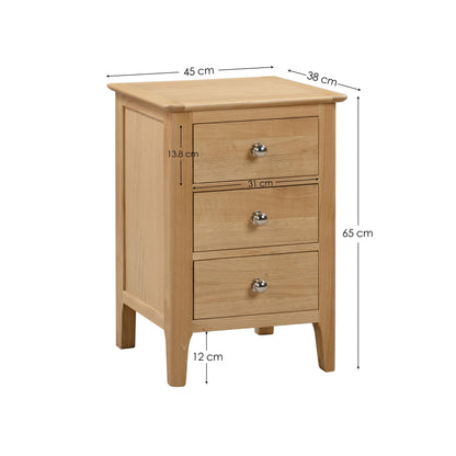 Julian Bowen Cotswold Bedside Table, 3 Drawer, Solid Oak - H65 x W45 cm