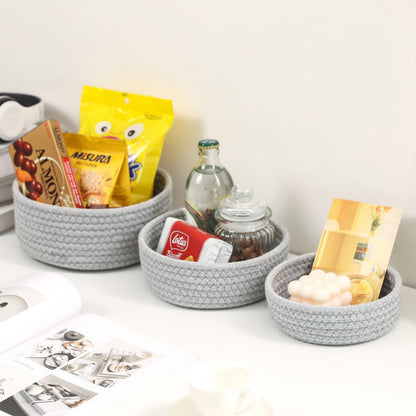Lxoraziy Shelf Storage Baskets, Pack of 3 Cotton Rope Woven Bathroom Storage Basket, Stackable Set For Living Room, Bedroom, Office, Bathroom(grey)