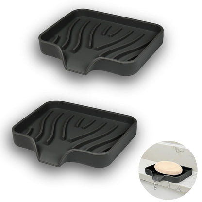 YoHyien 2 Pcs Silicone Soap Dish with Drainage, Anti-Slip Soap Holder, Self Draining Soap Tray for Shower, Bathroom & Kitchen