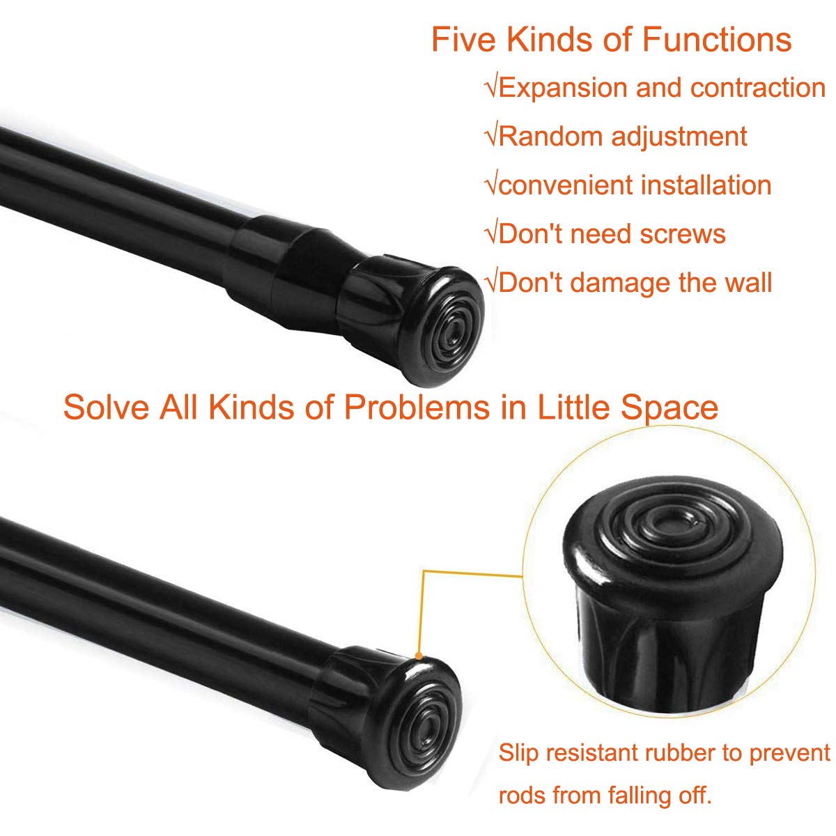 2 Pack Small Tension Rods 10 in to 15.7 Curtain Rods Window Rods in Extendable Width Spring Cupboard Bars for Kitchen Utensils, Closet, and Cabinet