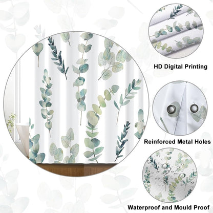 Uiiooazy Eucalyptus Shower Curtain, Blue Gray Leaves Pattern Bath Curtain Mildew and Mould Resistant Waterproof Polyester Fabric Washable Opaque