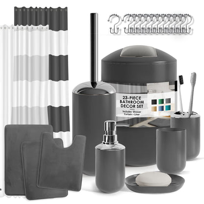 Clara Clark Gray Bathroom Accessories Set Complete with Bathroom Rugs Set and Shower Curtain Set, 12 Piece Bathroom Sets with Rugs and Accessories