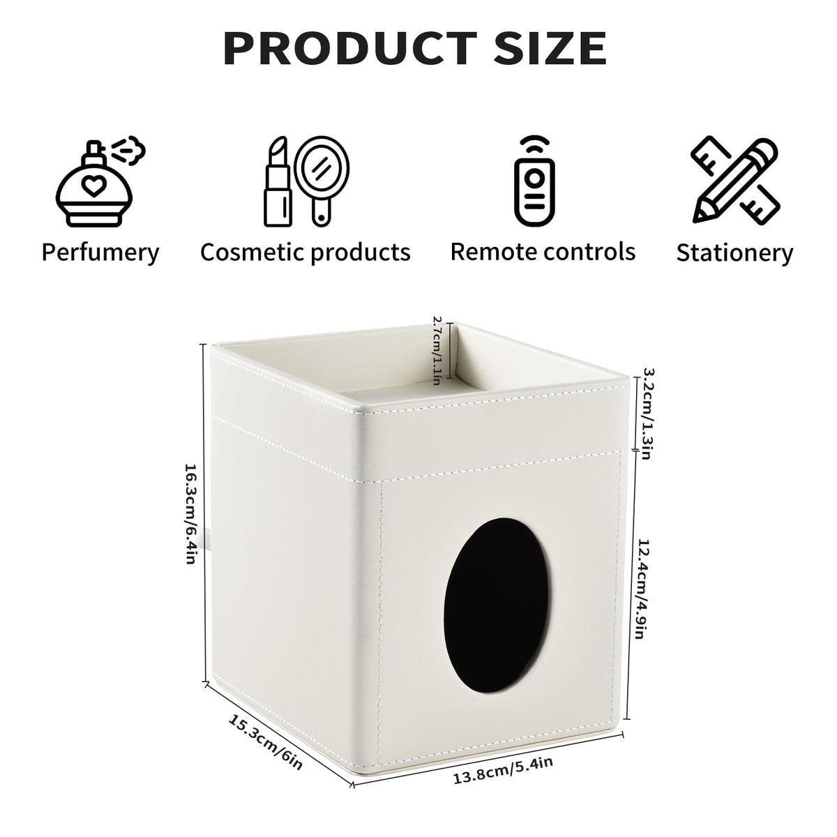 XNONE Tissue Box Cover,PU Leather Square Tissue Box Holder with Storage Tray for Bathroom Vanity Countertop Night Stands Bedroom Office Desk,Stylish