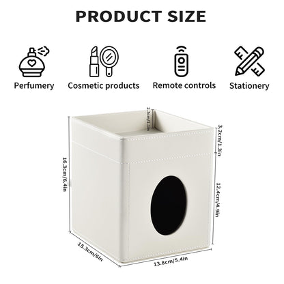 XNONE Tissue Box Cover,PU Leather Square Tissue Box Holder with Storage Tray for Bathroom Vanity Countertop Night Stands Bedroom Office Desk,Stylish