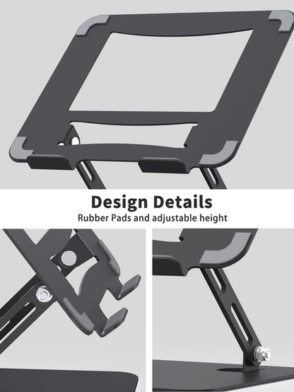 SOUNDANCE Laptop Stand, Heavy Metal Base, Adjustable, 10-15.6", Black