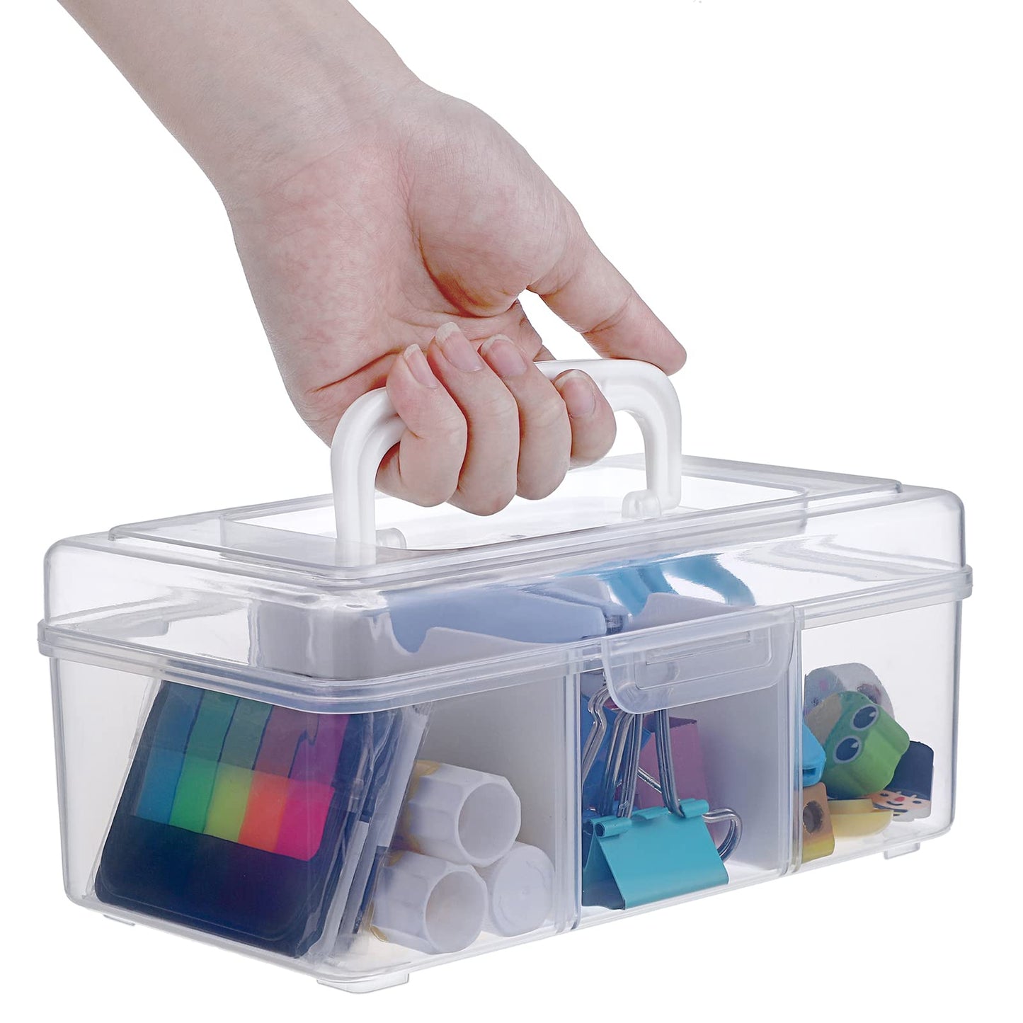 IGNPION Small Plastic Dividing Storage Box, Clear Craft Tool Storage Box
