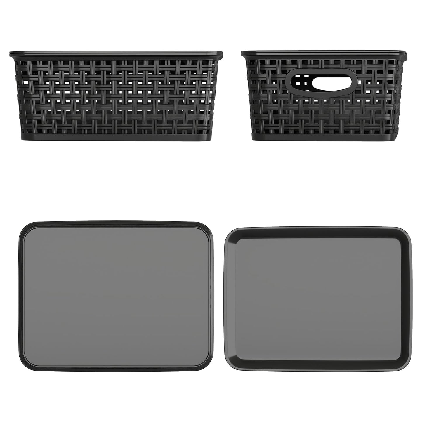 Parlynies Plastic Weave Baskets with Lid, Set of 6 Small Pantry Storage Basket, Black