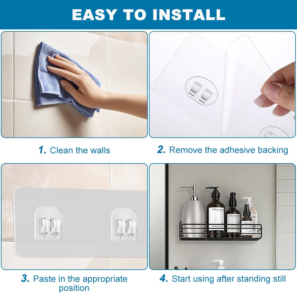4 Pcs Shower Caddy Adhesive Replacement, Strong Stickers Wall Hooks