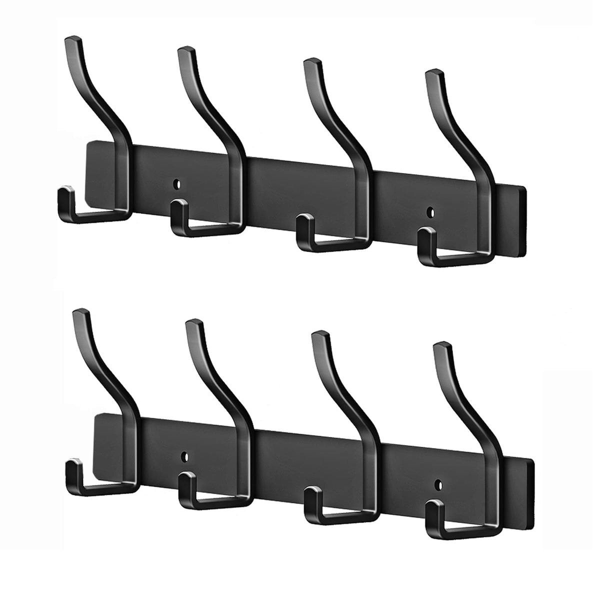 MEIJO Coat Hooks Wall Mounted Stainless Steel, Black Coat Rack Wall Mounted with 4 Hooks Heavy Duty Coat Hooks for Door, Bathroom, Bedroom, Kitchen