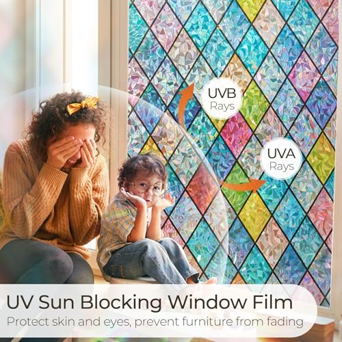 Beautysaid Rainbow Privacy Window Film: Stained Glass, No-Glue Frosted Window Film, Static Cling Film (Multicolor, 60x400cm