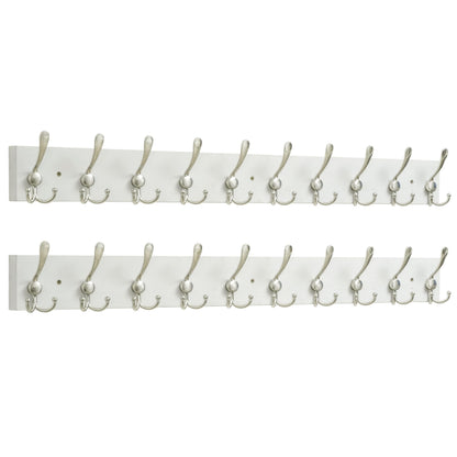 SKOLOO Creations White Solid Wood Wall Mounted Coat Rack, 10 Hooks, 38-1/8" Long - Kitchen, Mudroom, Entryway, Bathroom - Includes Mounting Hardware