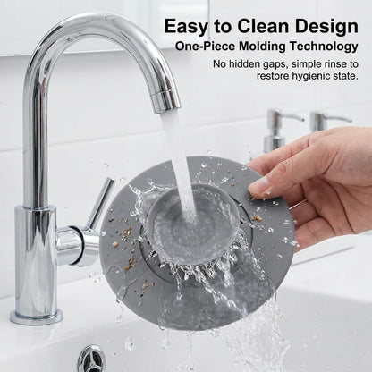 CleaZeny 2-Pack Silicone Press-Type Universal Bath Plug, 10.8cm Grey