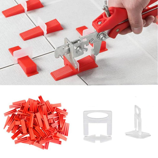 400PCS Tile Leveling System Kits 1.5mm 300pcs Tile Spacers Clip 100pcs Reusable Tile Wedges and 1 Tile Leveling Pliers,Floor Tile Leveling System Tool