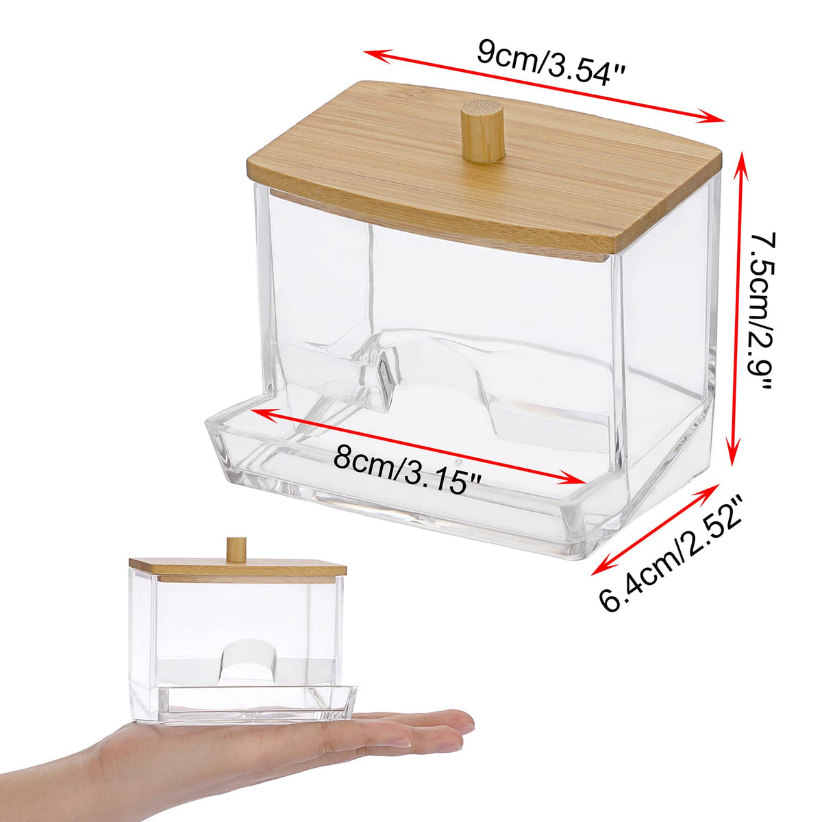 SUMTree L-shaped Qtip Cotton Ball Holder Qtip Dispenser with Bamboo Lid