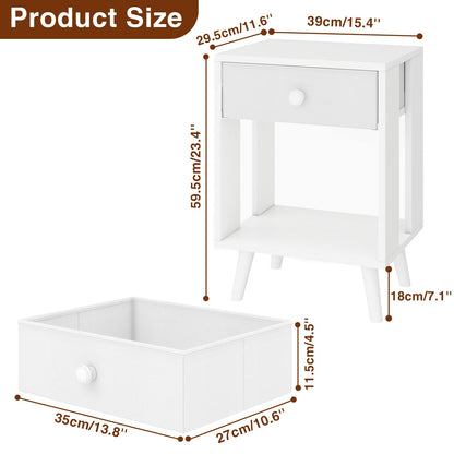YMYNY Set of 2 Side Tables, Bedside Table, Sofa End Table, with Fabric Drawers and Open Shelf Unit, Solid Wood Legs, Nightstand, for Bedroom