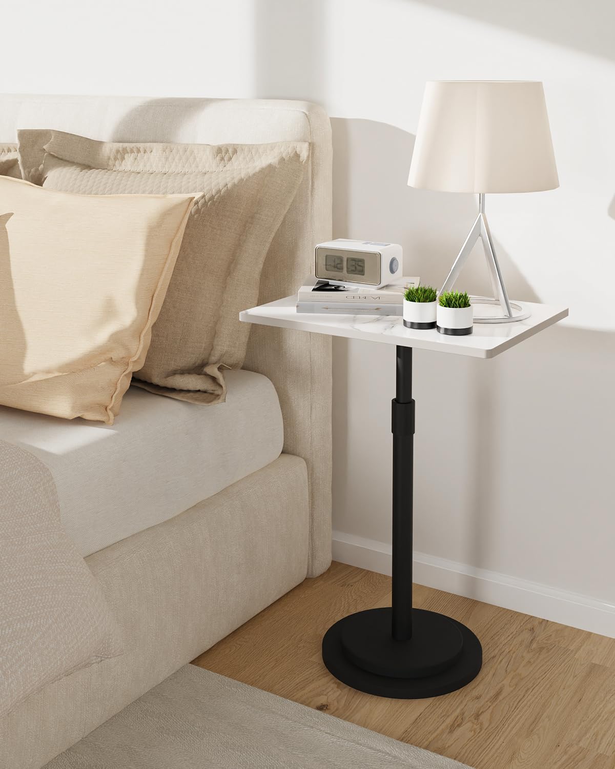 GUOHNHE Rectangle Drink Table, Height Adjustable Stand, 1 Pack, White