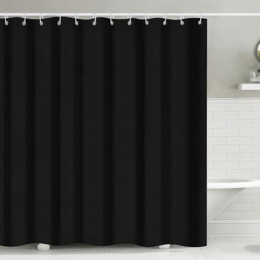 FAVORTALK Black Shower Curtains Waterproof Polyester Fabric Shower Curtain Mould Proof Mildew Resistant 180x180cm Solid Bathroom Curtain Set with 12