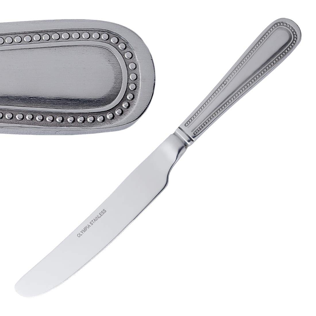 Olympia Bead Stainless Steel Table Knives (Pack of 12), Silver, 225(L)mm, Dinner Knife Set, High Polished 18/0 Stainless Steel, Beaded Border Solid
